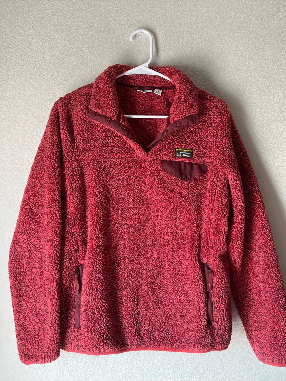L.L. Bean Red Sherpa Snap-Neck Pullover